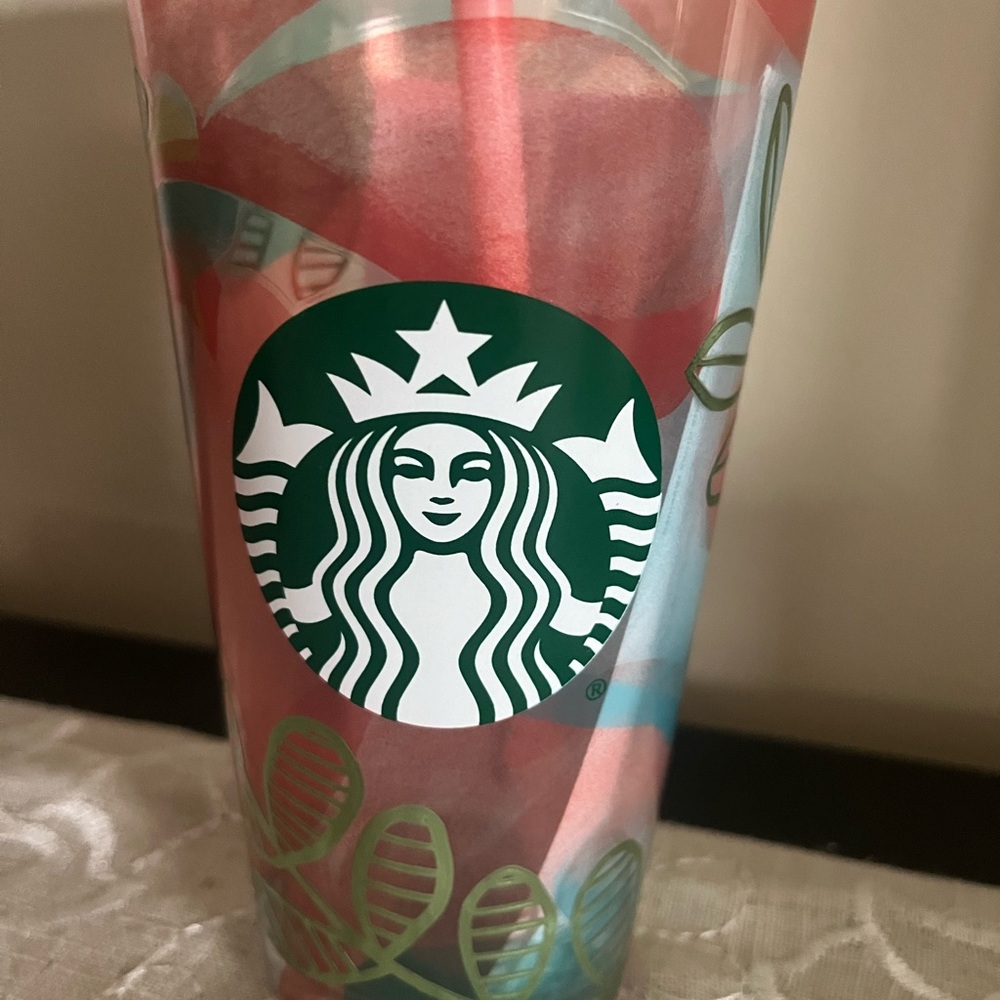 🆕 Starbucks 18oz Cold Drink Floral Tumbler with Straw Rare Collectible Cup